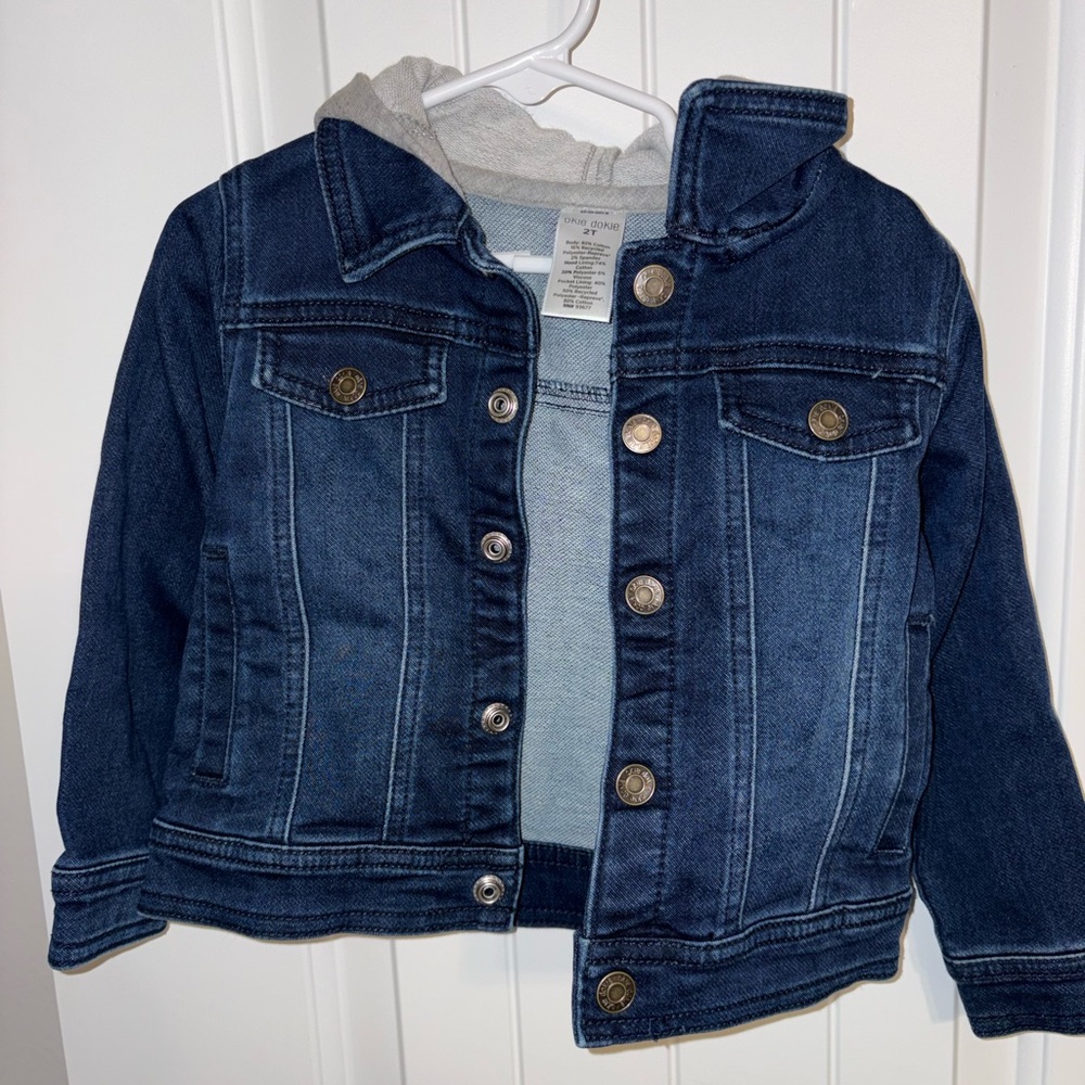 okie dokie Dark Blue Denim Jacket with Gray Hood